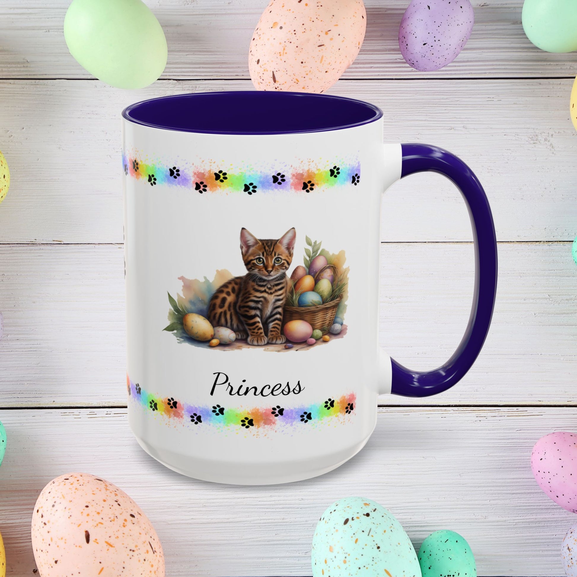 Bengal: Personalized Easter Kitten Coffee Mug - Adorable Cat Design, Mental Health Gift, 11oz & 15oz, 12 Color Choices, Easter Gifts & Décor