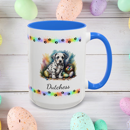 Dalmatian: Personalized Easter Puppy Coffee Mug - Adorable Dog Design, Mental Health Gift, 11oz & 15oz, 12 Color Choices, Easter Gifts & Décor