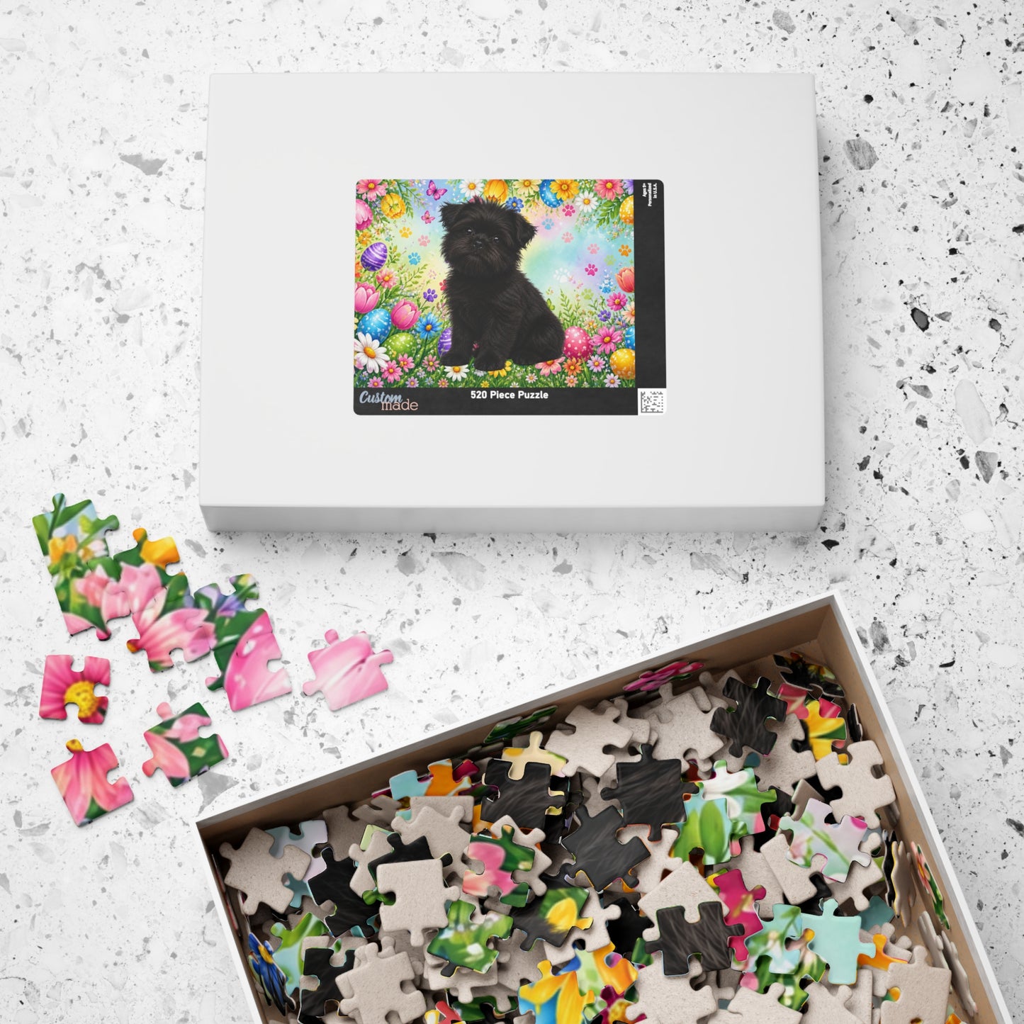 Affenpinscher Easter Puppy Puzzle - Spring Garden with Eggs, Tulips, and Daisies