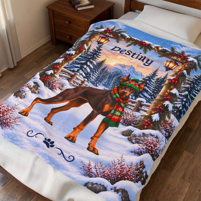 Doberman (Red & Rust Coat) - Personalized Winter Blanket, Custom Name Velveteen Throw