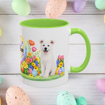 Shop our german shepherd white puppy easter mug featuring the 11oz style option from MySisterIsASurvivor.