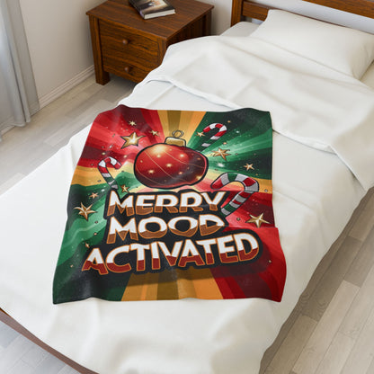 Holiday blanket “Merry Mood Activated” soft cozy Christmas throw for winter relaxation and cheer