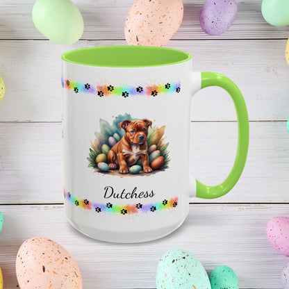 Pitbull (Red): Personalized Easter Puppy Coffee Mug - Adorable Dog Design, Mental Health Gift, 11oz & 15oz, 12 Color Choices, Easter Gifts & Décor