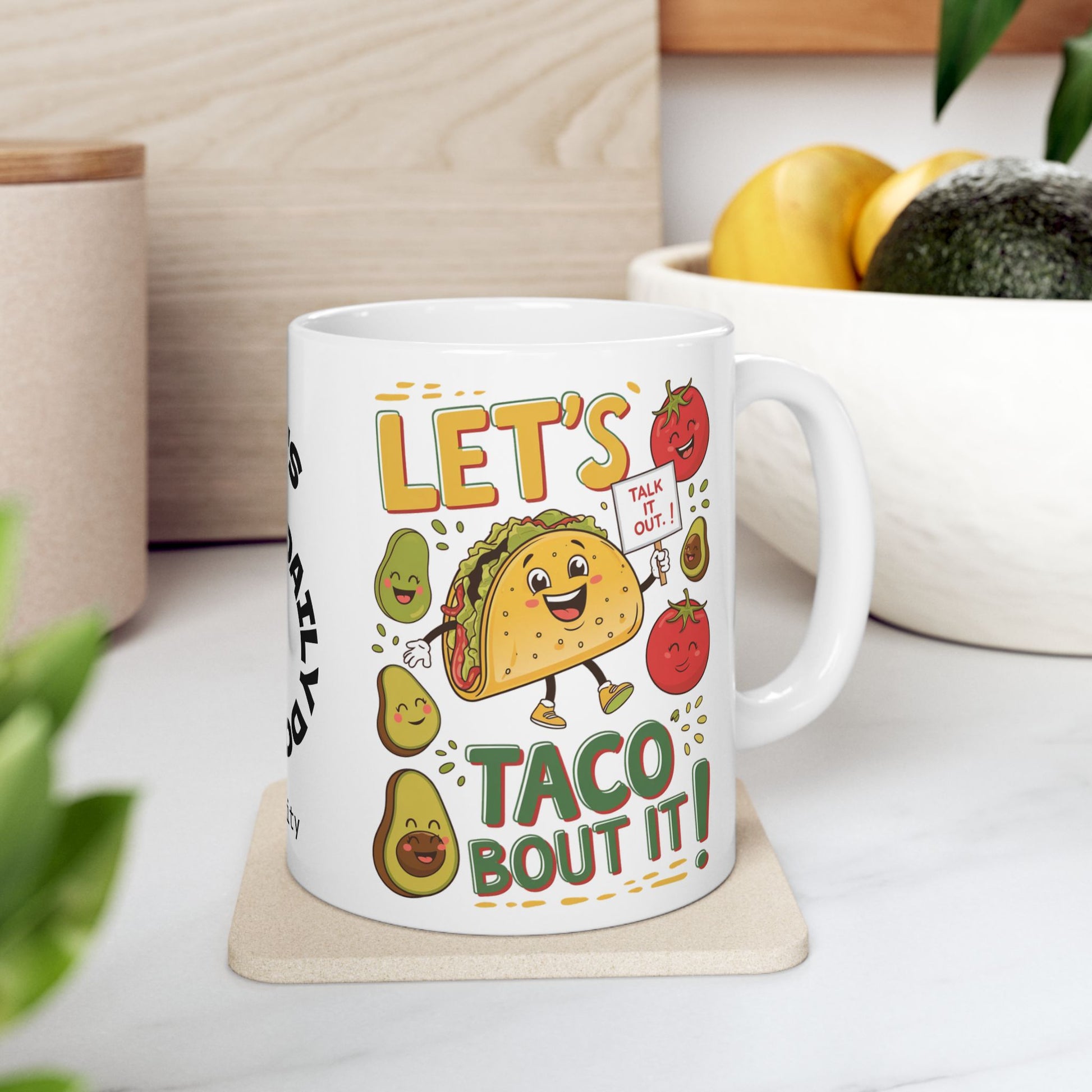 Let's Taco Bout It Funny Mental Health Mug, Stylish Ceramic Coffee Cup, Positive Affirmation Gift, Anxiety Relief, Self-Care Mug, Therapist Office Décor