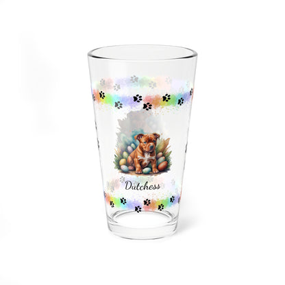 Pitbull (Red) Personalized Easter Puppy 16oz Pint Glass - Custom Dog Design, Mental Health Gift, Easter Décor, and Festive Celebrations