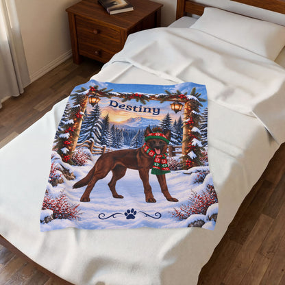 Belgian Malinois (Mahogany Coat) - Personalized Dog Name Throw, Velveteen Winter Gift for Mali Dads