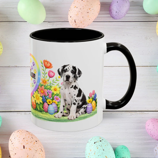 Shop our great dane harlequin puppy easter mug featuring the 11oz style option from MySisterIsASurvivor.