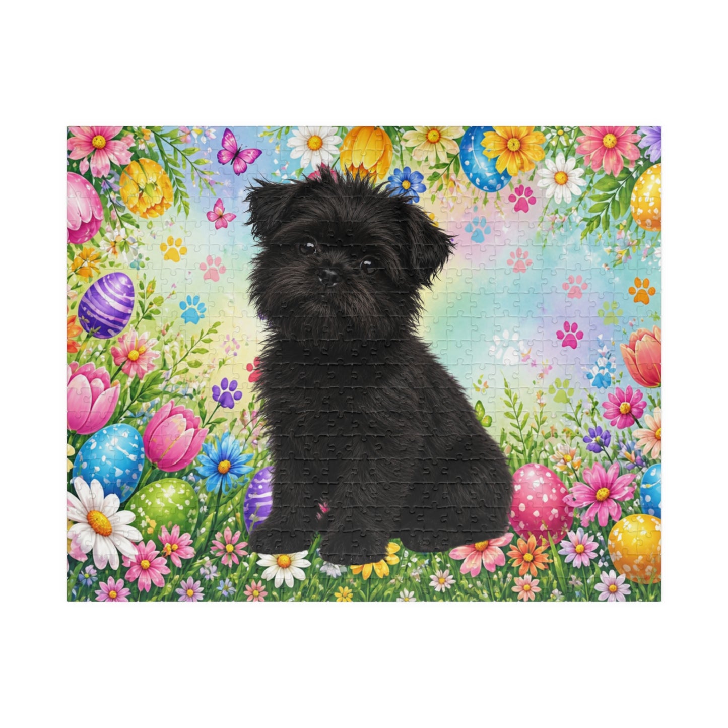 Affenpinscher Easter Puppy Puzzle - Spring Garden with Eggs, Tulips, and Daisies