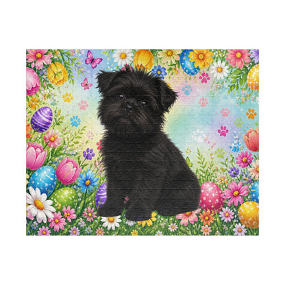 Affenpinscher Easter Puppy Puzzle - Spring Garden with Eggs, Tulips, and Daisies
