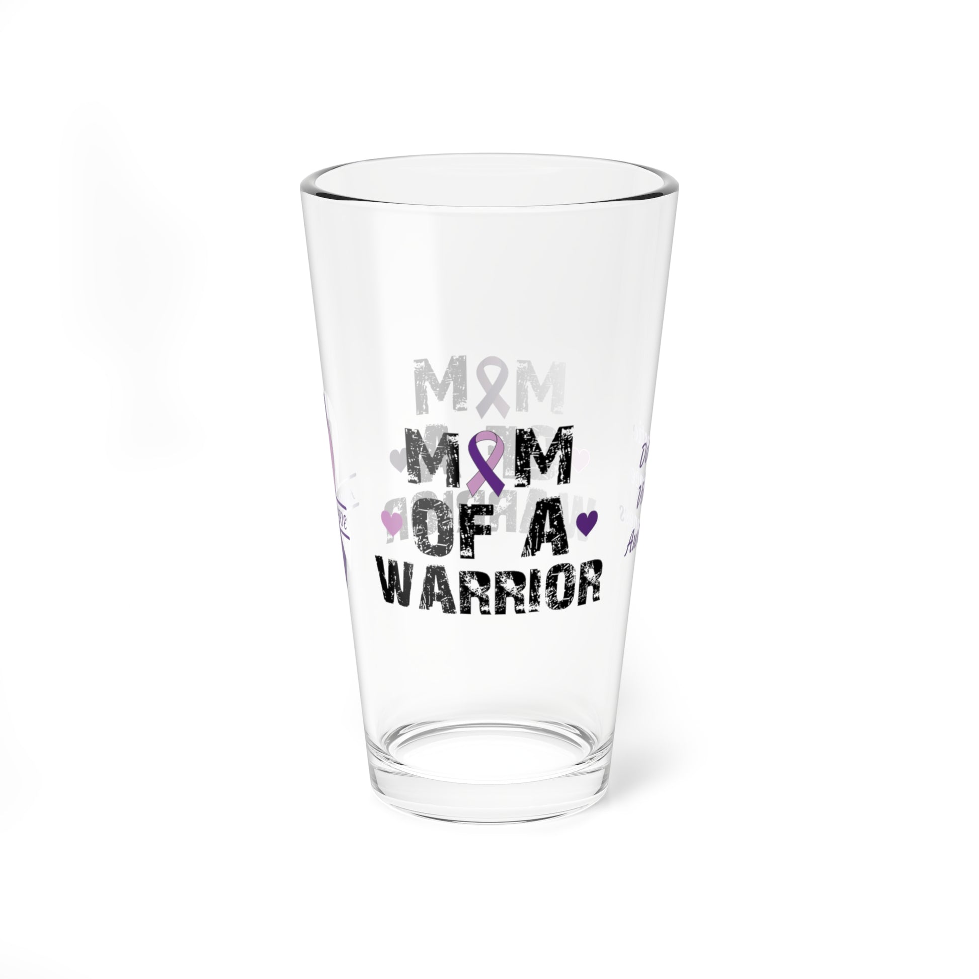 Mom of a Warrior: Personalized Domestic Violence Awareness Warrior Pint Glass - Proud Family Member
