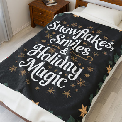 Christmas blanket “Snowflakes, Smiles & Holiday Magic” festive cozy throw for winter warmth