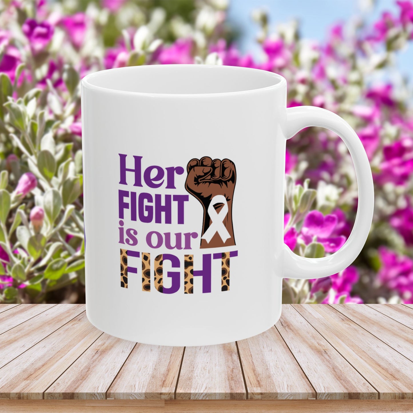 Her Fight Is Our Fight Ceramic Mug - Empowerment for Domestic Violence Survivors