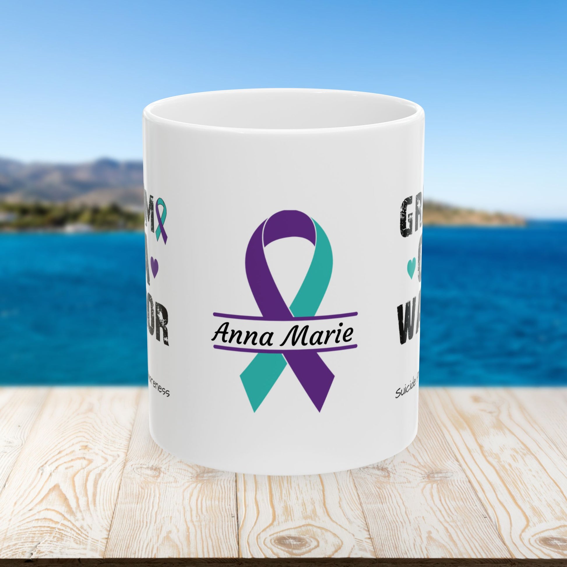 Grandma of a Warrior - Personalized Suicide Prevention Awareness Gift, Empowerment and Resilience Ceramic Mug, Support for Survivors