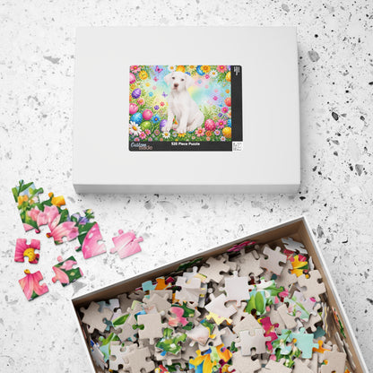 Great Dane (White) Easter Puppy Puzzle - Spring Garden with Eggs, Tulips, and Daisies