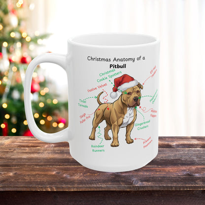 Pitbull ( Buckskin) Personalized Coffee Mug - Christmas Themed Dog Anatomy and Wish List