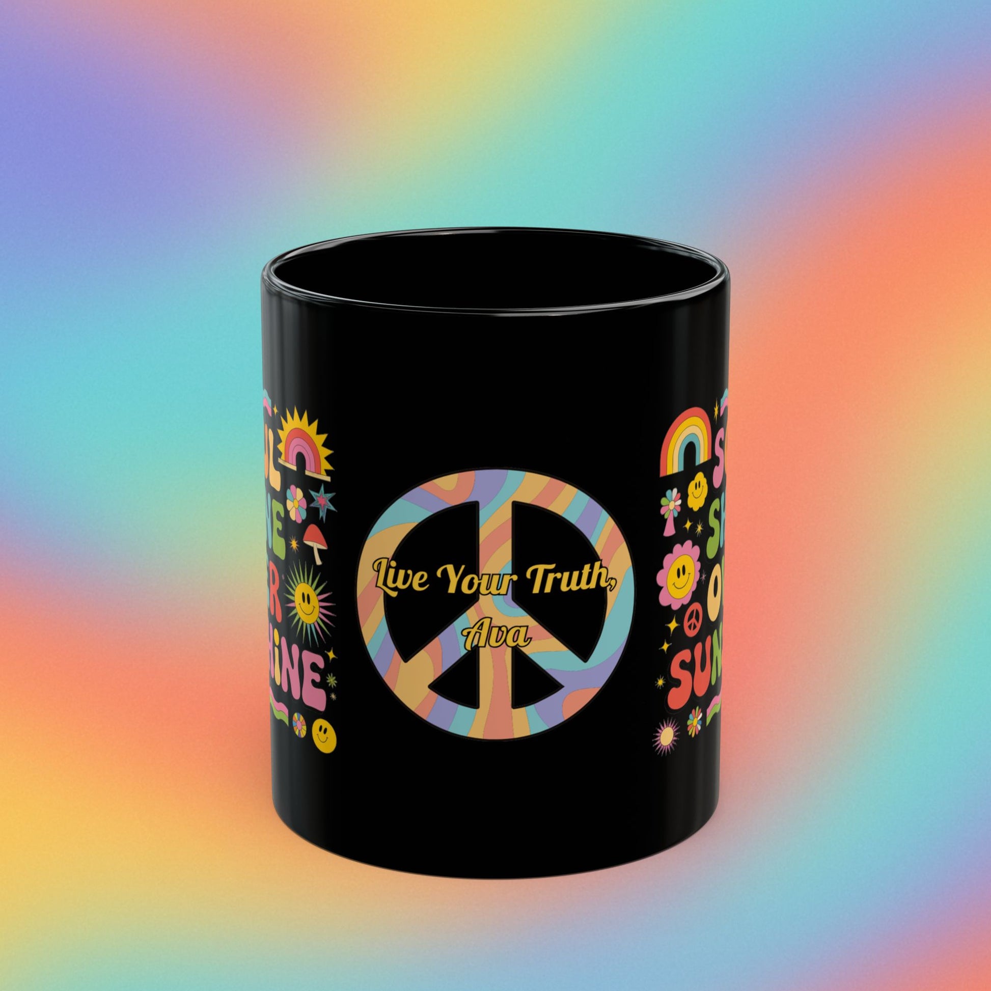 Soul Shine Over Sunshine retro 70s mental health coffee mug, positive self-care gift - MySisterIsASurvivor
