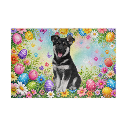 German Shepherd (Black & Silver) Easter Puppy Puzzle - Flowers, Eggs, and Spring Fun