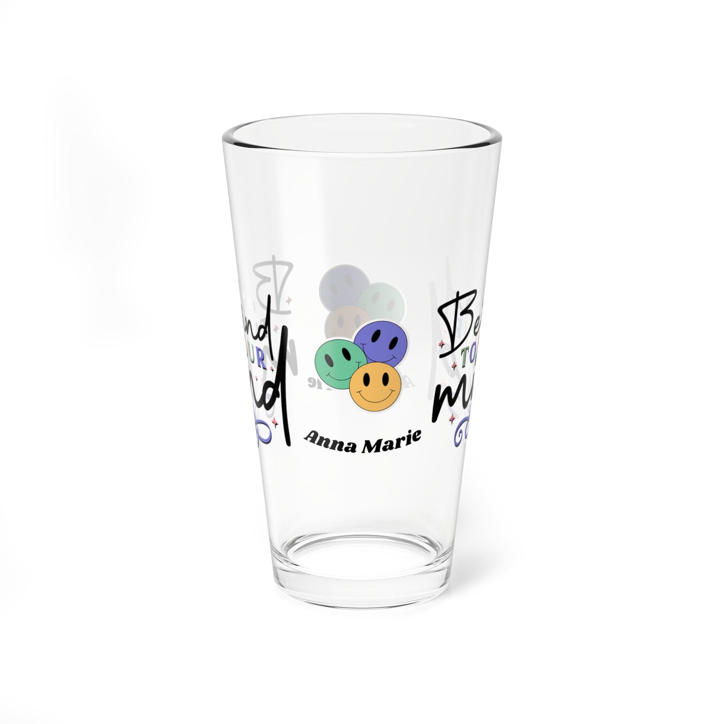 Be Kind to Your Mind retro mental health pint glass with personalized clear glass