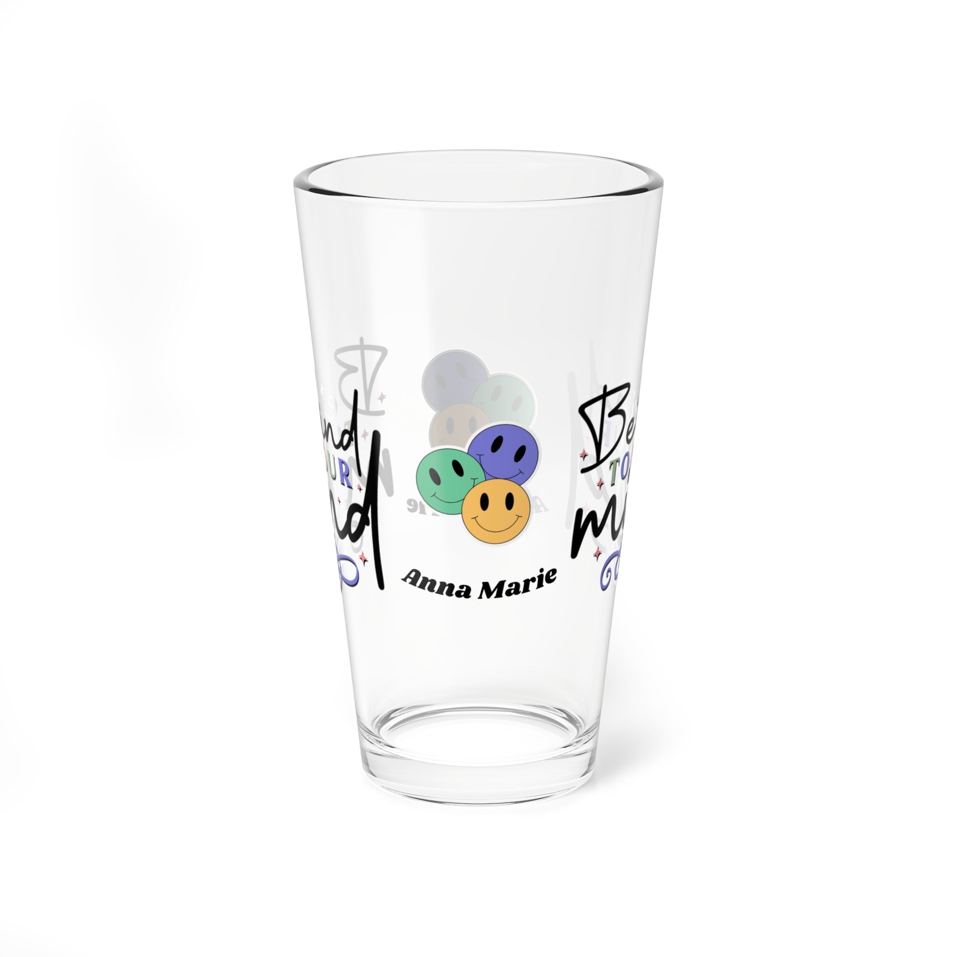 Be Kind to Your Mind retro mental health pint glass with personalized clear glass