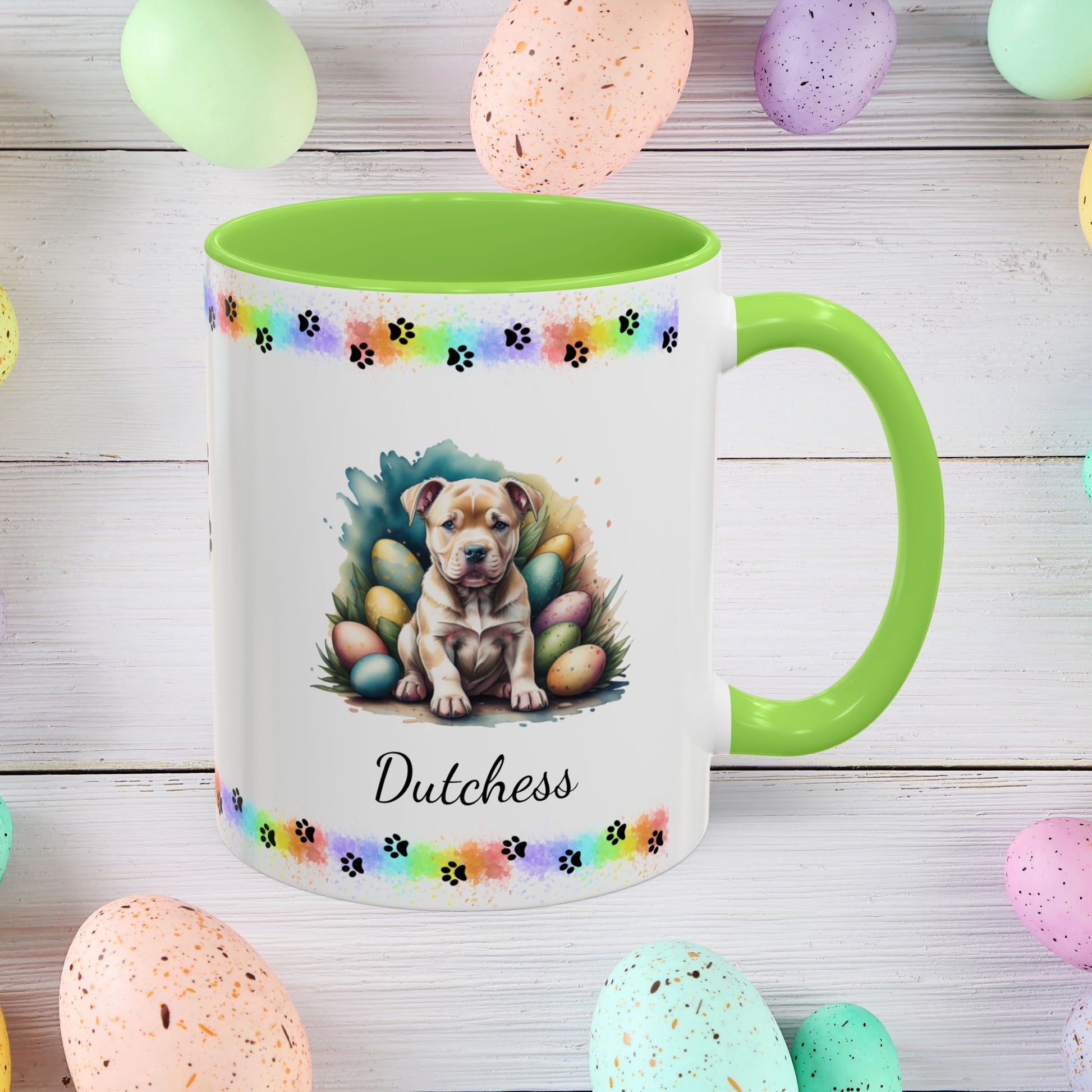 Pitbull (Tan): Personalized Easter Puppy Coffee Mug - Adorable Dog Design, Mental Health Gift, 11oz & 15oz, 12 Color Choices, Easter Gifts & Décor