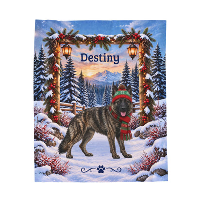 German Shepherd (Brindle Coat) - Personalized Snowy Mountain Blanket, Custom Name Velveteen Throw - MySisterIsAsurvor
