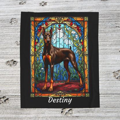 Doberman red and rust velveteen blanket, stained glass dog throw, personalized pet lover gift - MySisterIsASurvivor