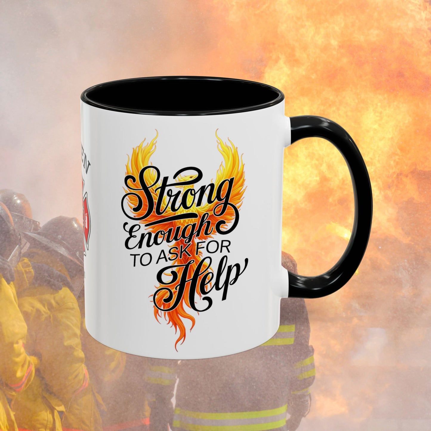 Strong Enough To Ask For Help firefighter support mug, personalized gift promoting mental health and resilience