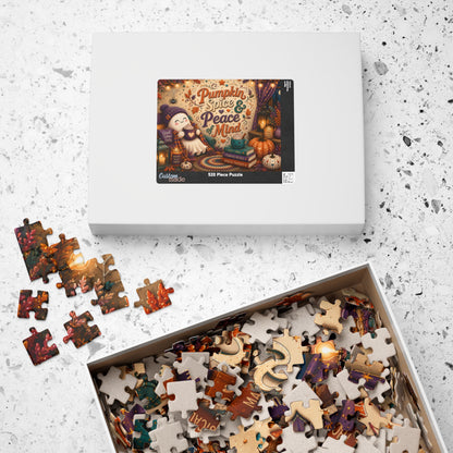 Pumpkin Spice and Peace of Mind Halloween Puzzle - Cozy Ghost with Heart Mug, Good Vibes Pillow, and Pumpkin Recipe Books