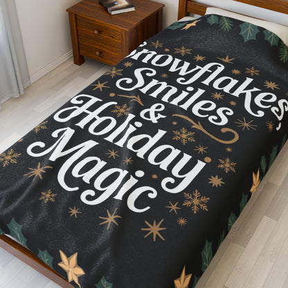 Christmas blanket “Snowflakes, Smiles & Holiday Magic” festive cozy throw for winter warmth