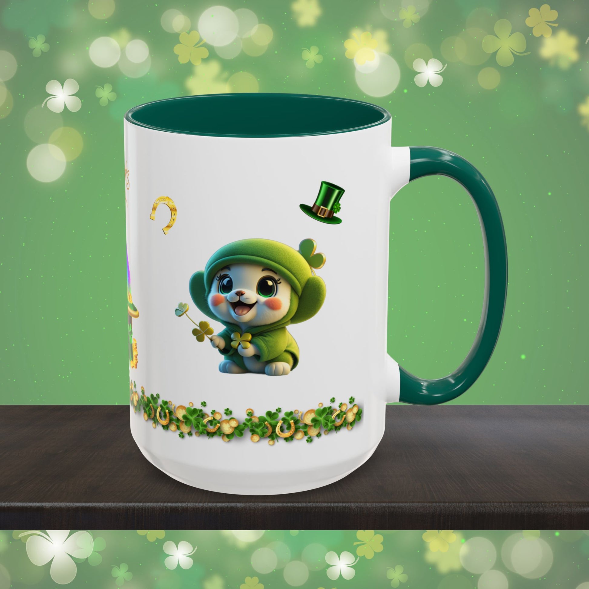 Blissful Blarney Kitten: St. Patrick's Day Two-Tone Coffee Mug - Festive Ceramic Mug for Positivity & Mindfulness