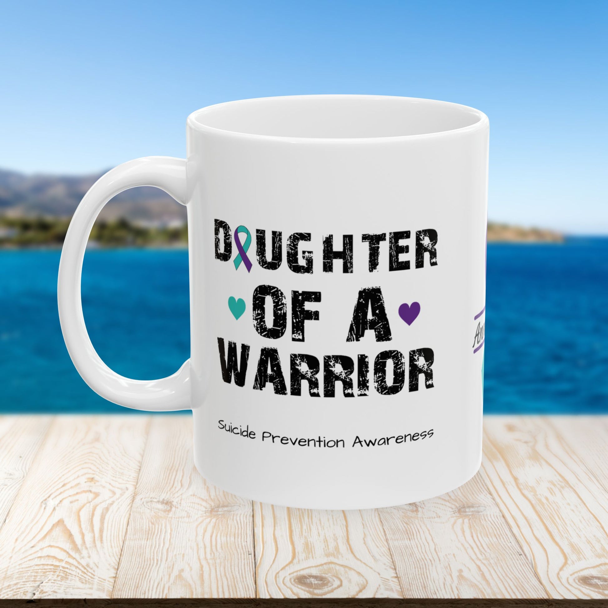 Daughter of a Warrior - Personalized Suicide Prevention Awareness Gift, Empowerment and Resilience Ceramic Mug, Support for Survivors