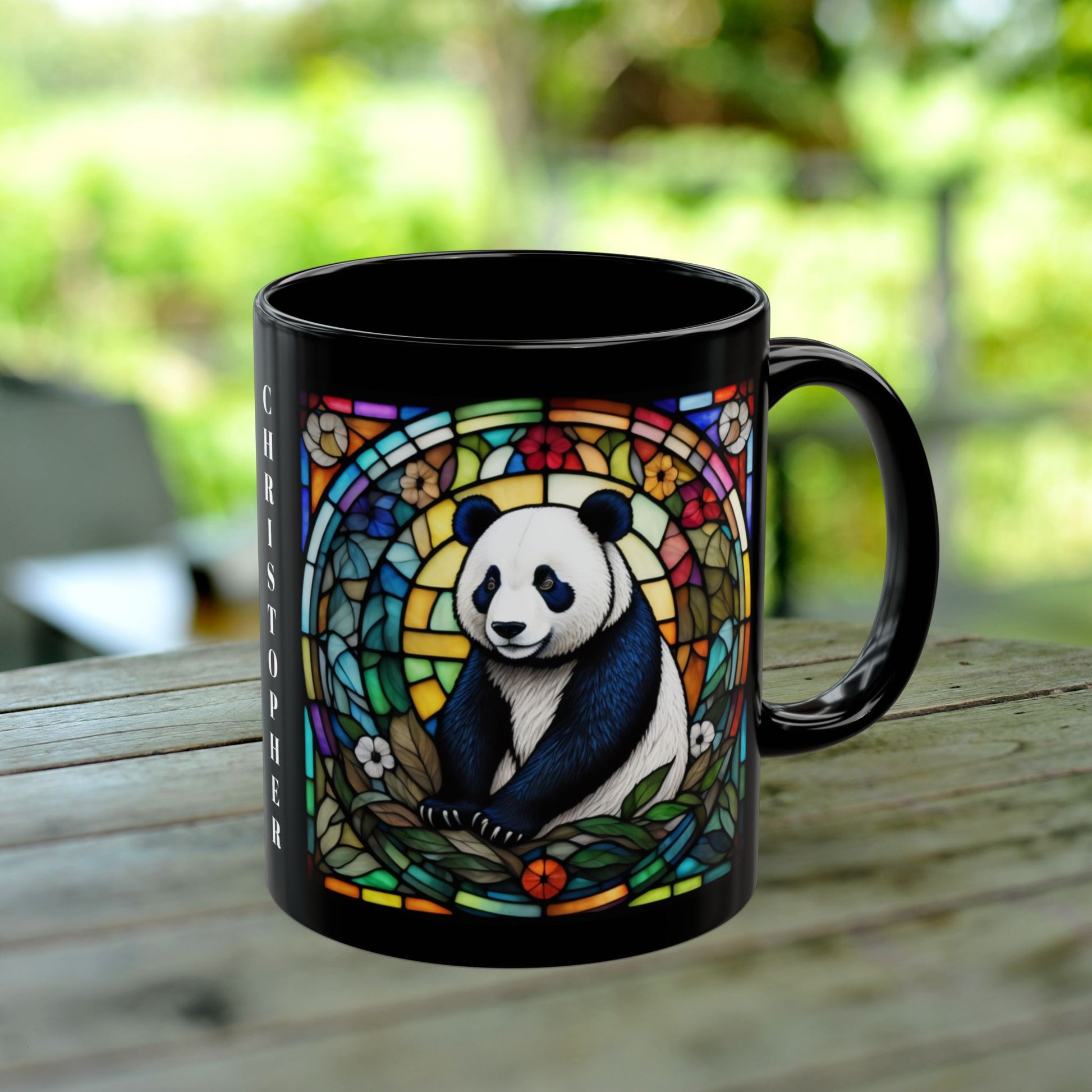 Panda Personalized Mug, Stained Glass Zoo Animal Design, Unique Ceramic Gift for Wildlife Lovers, Coffee, Tea, & Hot Chocolate Cup