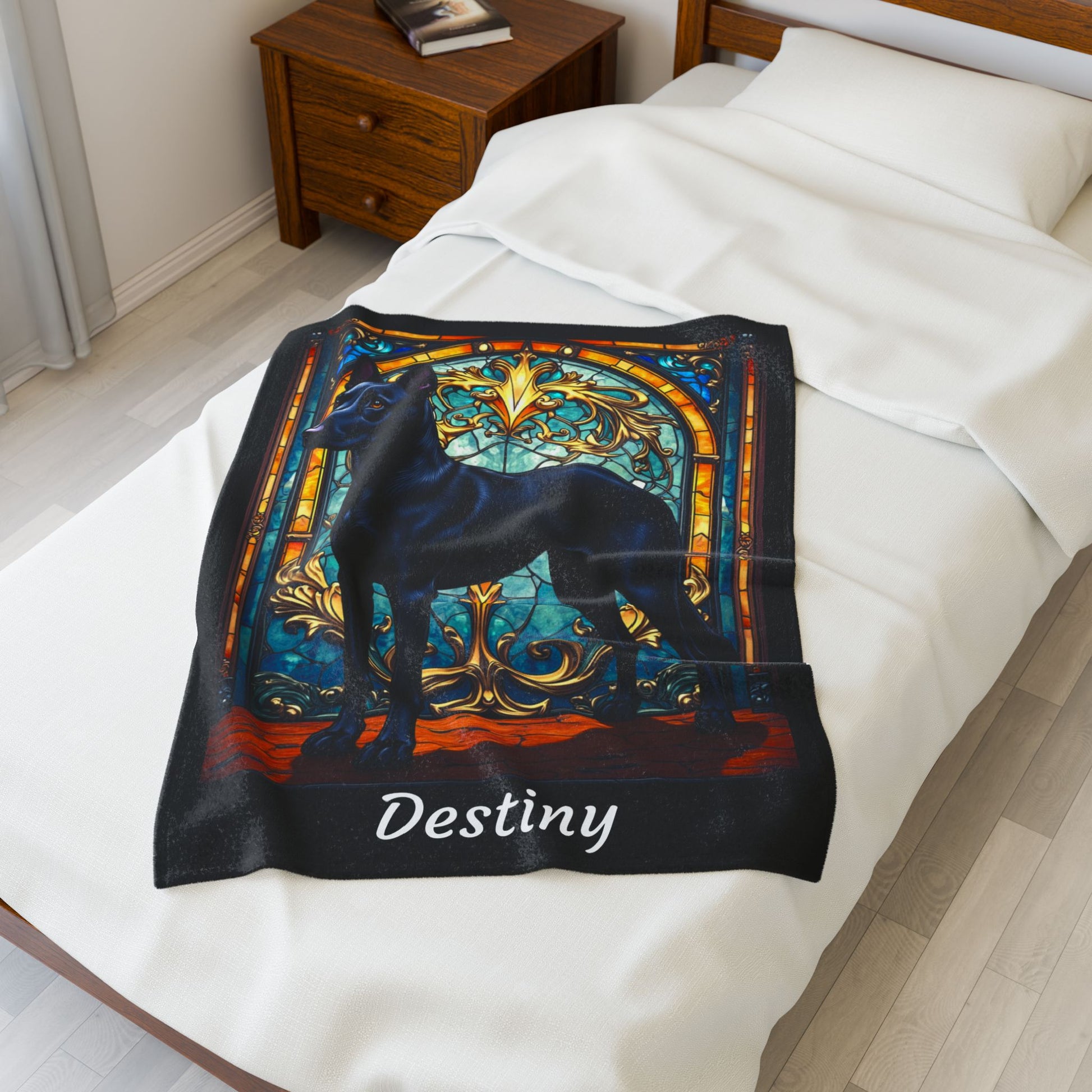 Belgian Malinois black velveteen blanket, custom stained glass dog throw, personalized pet lover gift - MySisterIsASurvivor