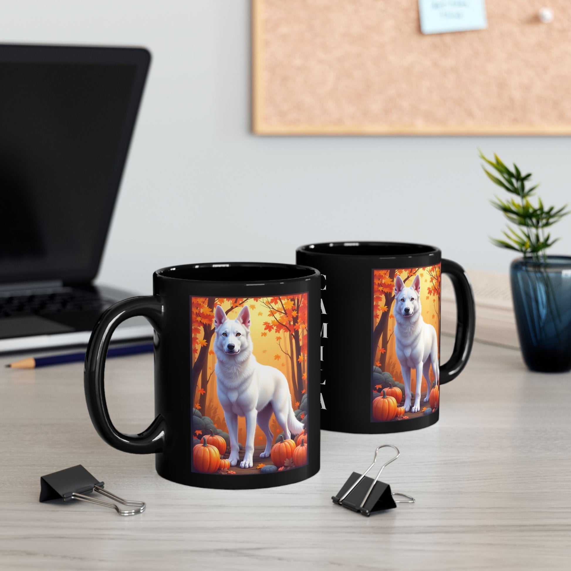 German Shepherd White - Autumn custom coffee mug, personalized fall dog gift for GSD parents