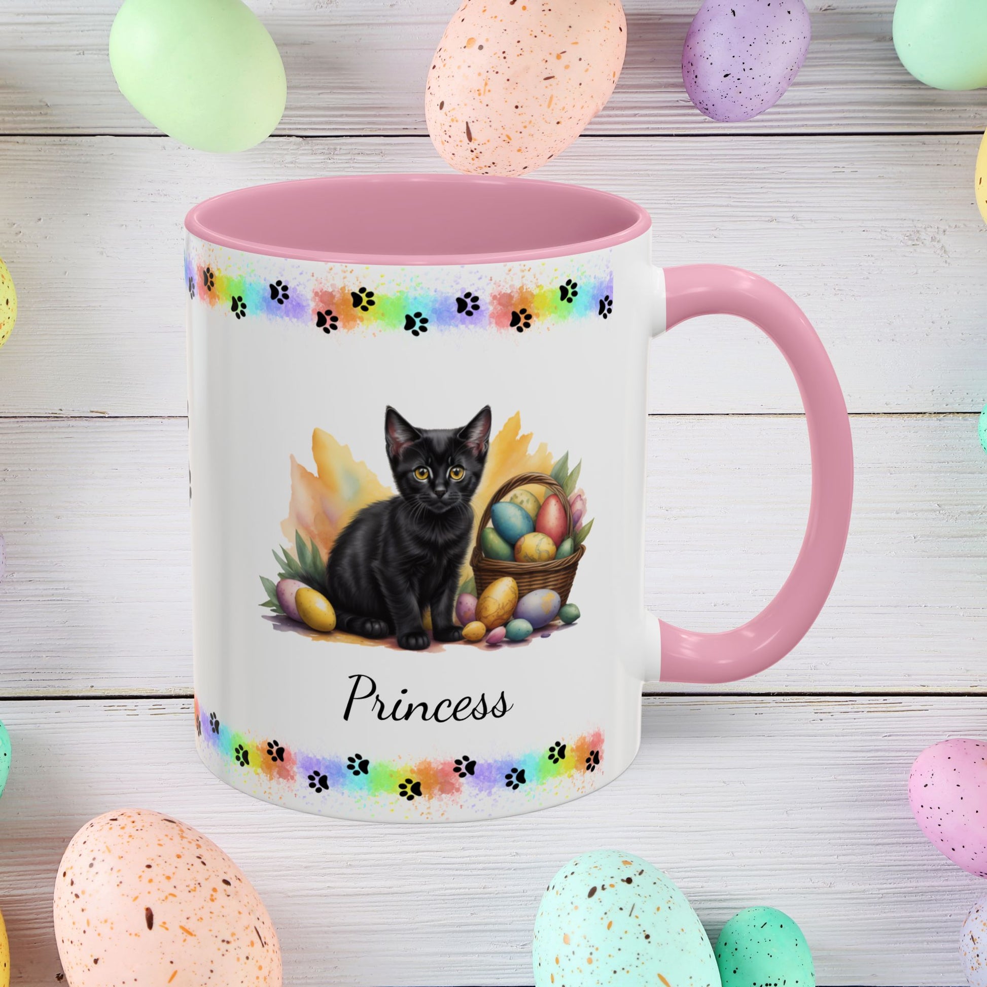 Bombay: Personalized Easter Kitten Coffee Mug - Adorable Cat Design, Mental Health Gift, 11oz & 15oz, 12 Color Choices, Easter Gifts & Décor