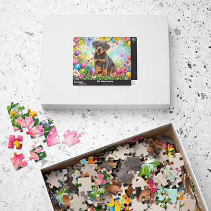 Rottweiler (Blue) Easter Puppy Puzzle - Spring Garden with Eggs, Tulips, and Butterflies