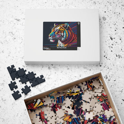 Bold Strides - Neon Tiger Side Profile Jigsaw Puzzle with Electric Multicolor Brushstroke Art