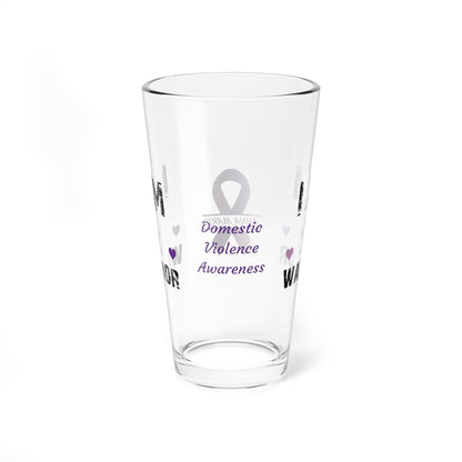 I am of a Warrior: Personalized Domestic Violence Awareness Warrior Pint Glass - Proud Family Member