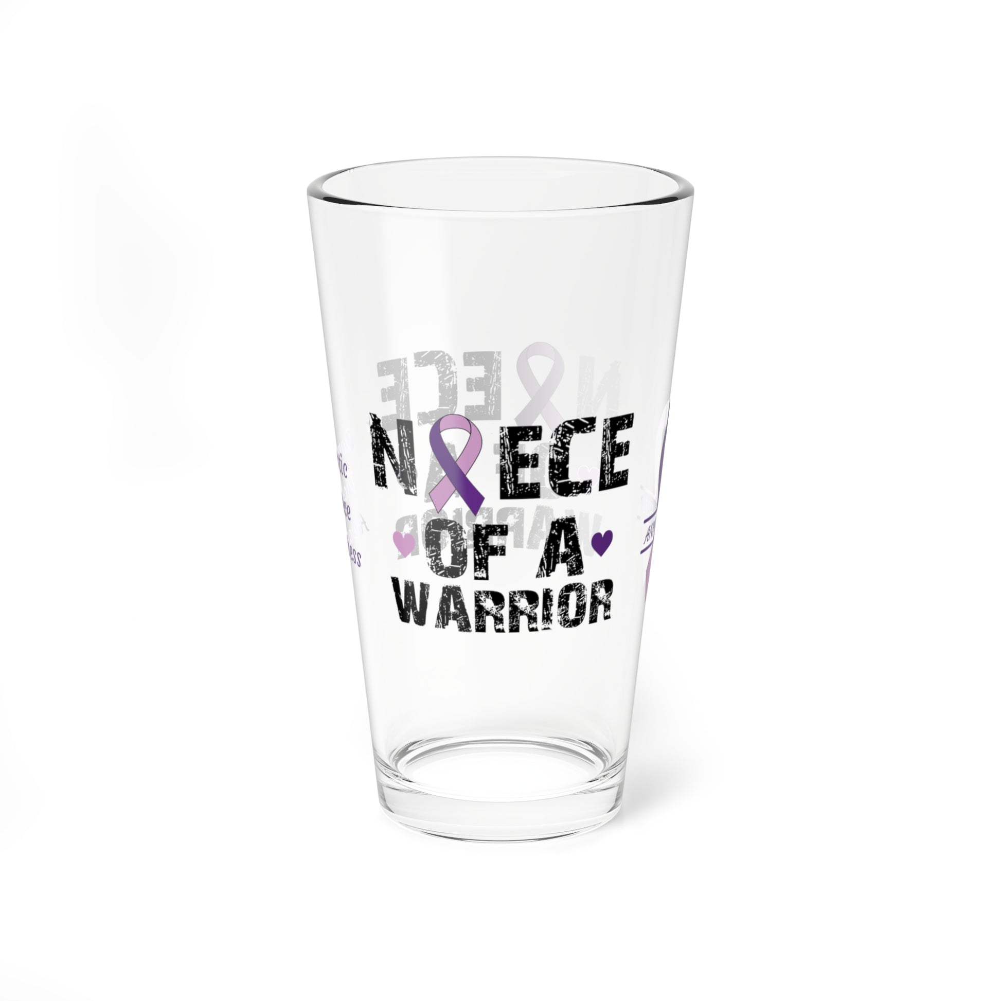 Niece of a Warrior: Personalized Domestic Violence Awareness Warrior Pint Glass - Proud Family Member