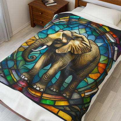 A calming elephant blanket featuring stained glass-inspired design and soothing colors.