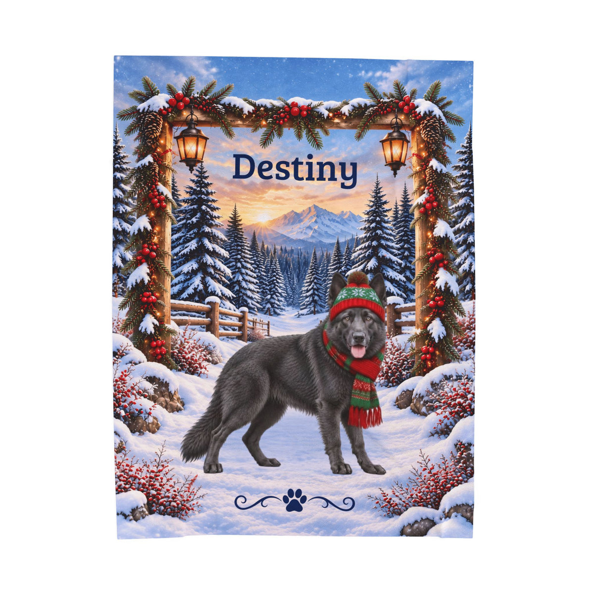 German Shepherd (Blue Steel Coat) - Personalized Winter Forest Blanket, Custom Name Velveteen Throw - MySisterIsAsurvor