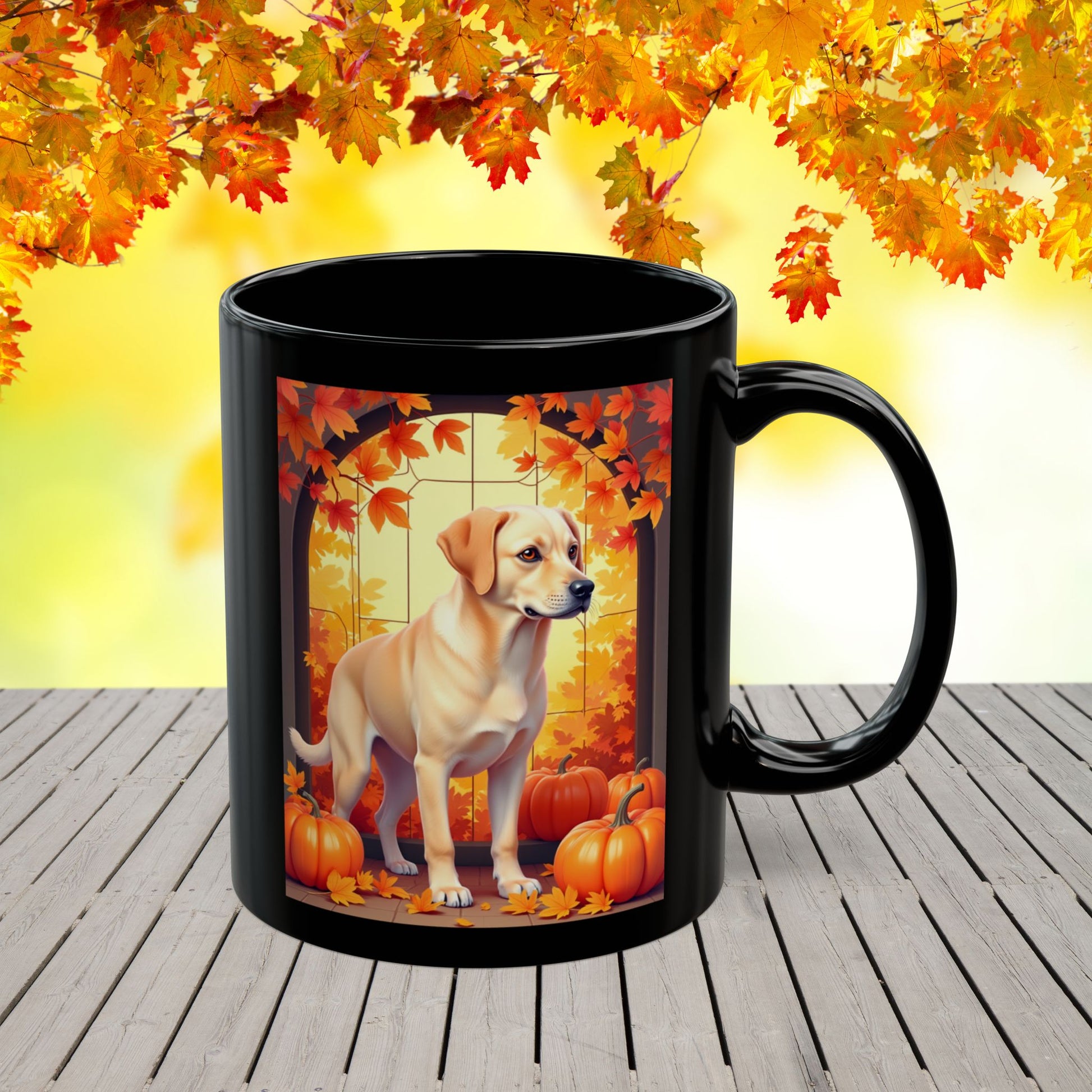 Yellow Labrador autumn mug, custom personalized coffee cup, cozy fall dog lover gift - MySisterIsASurvivor