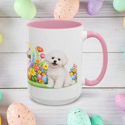 Shop our bichon frise puppy easter mug featuring the 15oz style option from MySisterIsASurvivor.