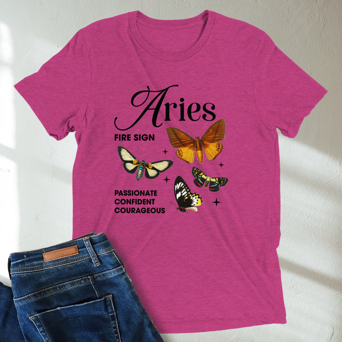 Aries Butterfly Zodiac Unisex T-Shirt : Soft Tri-Blend Unisex Astrology Shirt | Celestial Horoscope Tee