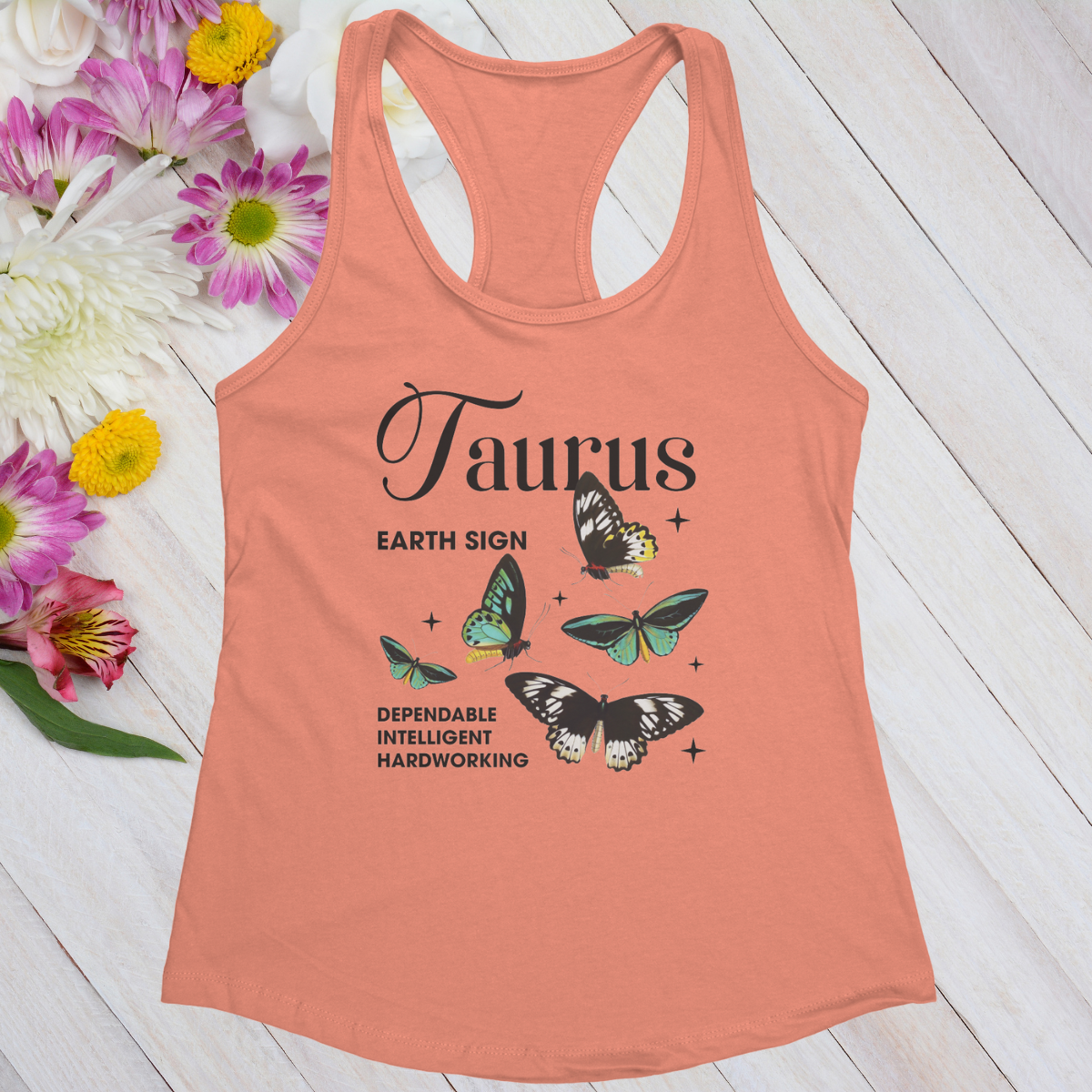 Taurus Butterfly Zodiac Women's Racerback Tank