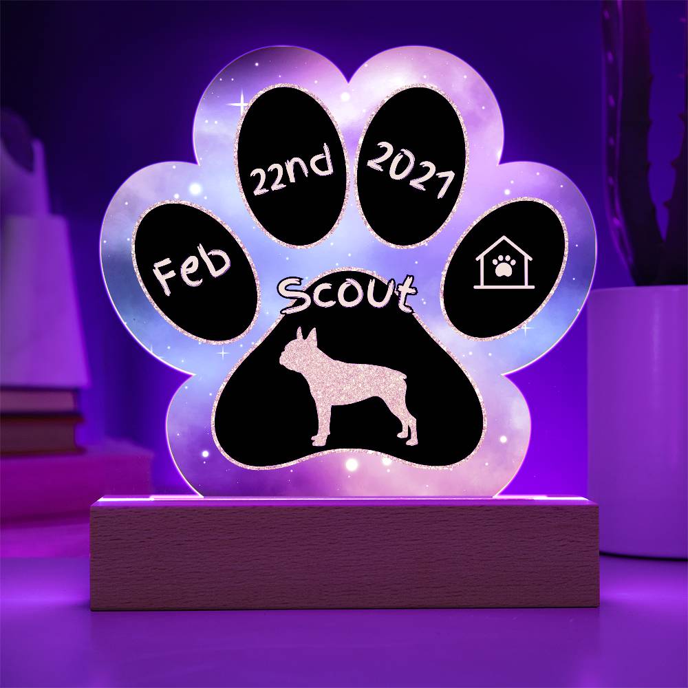 7" Acrylic Paw Print Plaque - Boston Terrier Personalized Dog Gotcha Day Gift - Adopted Dog Love Sign