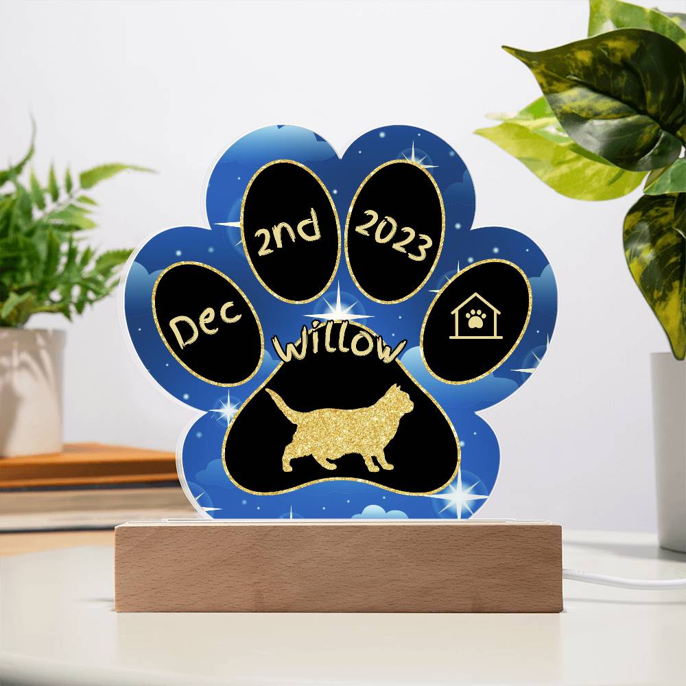 Chartreux Cat Gotcha Day Plaque - Personalized 7" LED Acrylic Paw Print Adopted Feline Gift