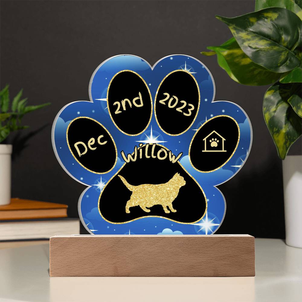 Chartreux Cat Gotcha Day Plaque - Personalized 7" LED Acrylic Paw Print Adopted Feline Gift