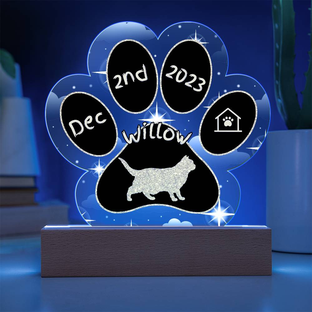 Chartreux Cat Gotcha Day Plaque - Personalized 7" LED Acrylic Paw Print Adopted Feline Gift