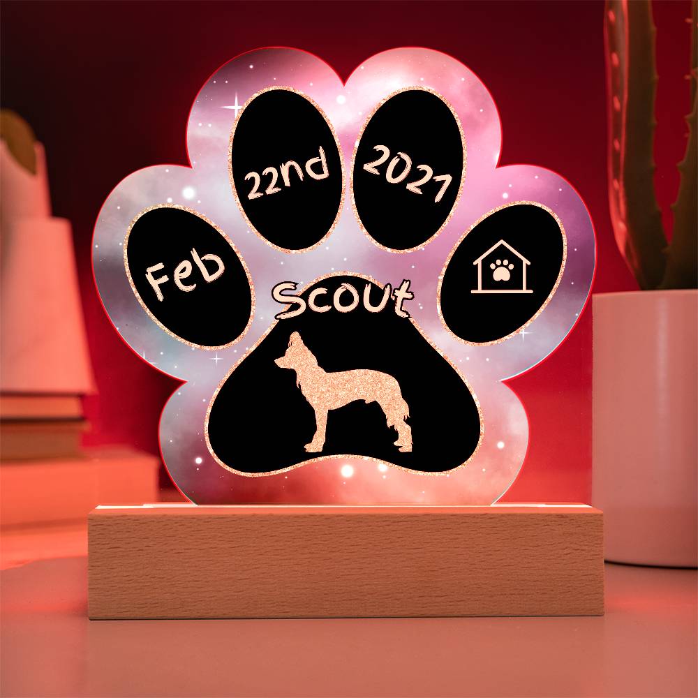 7" Acrylic Paw Print Plaque - Chinese Crested Personalized Dog Gotcha Day Gift - Pet Welcome Keepsake Display